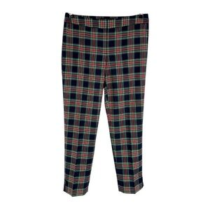 Talbots Tartan Plaid Pants Womens Size 2P Navy Red Wool Blend Bow Accent